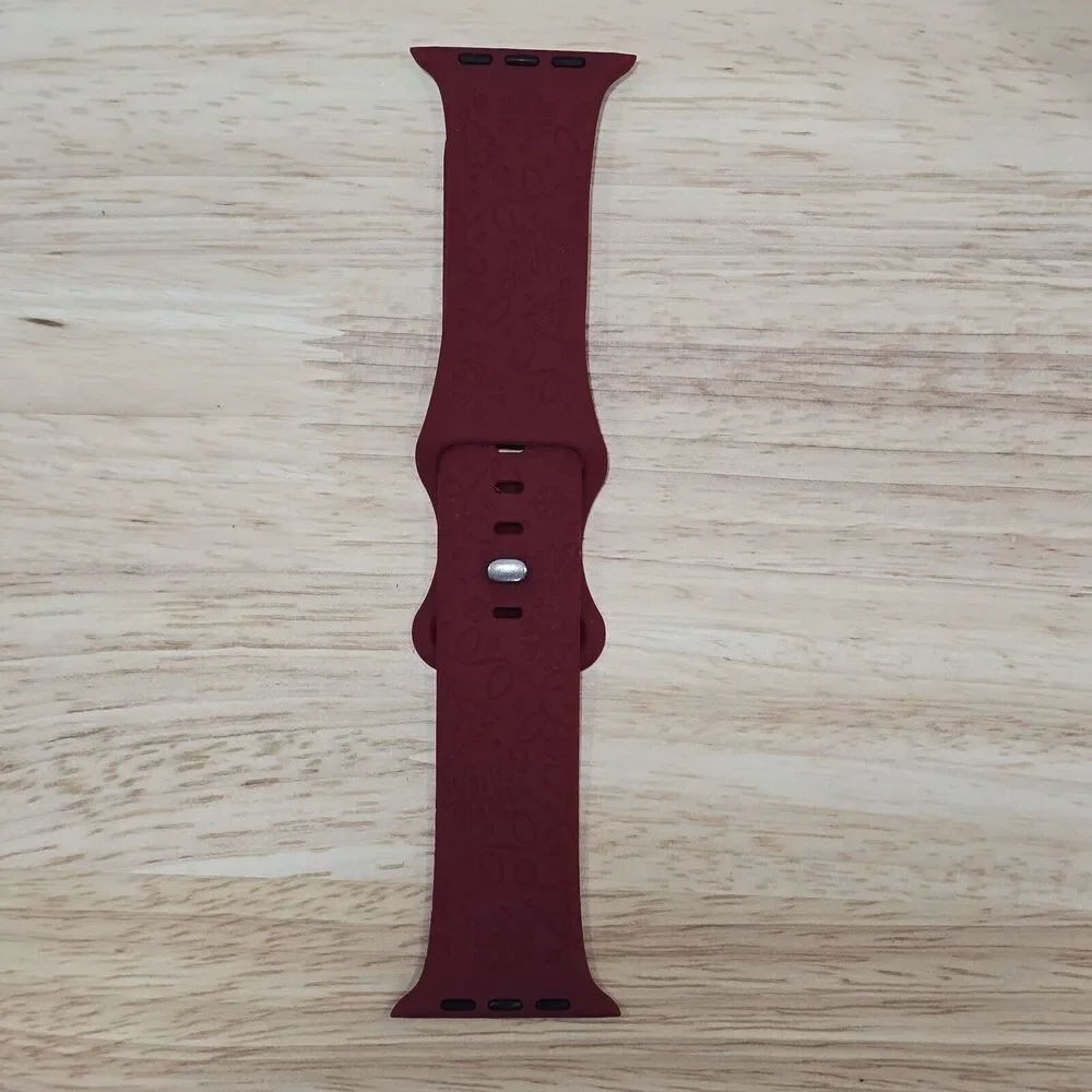 Burgundy Christmas Silicone Sport Band Wrist Strap For Apple Watch 42/44/45/49mm